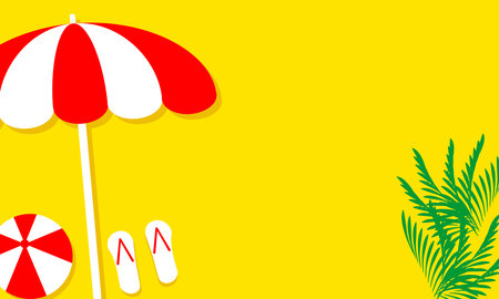 Summer Holiday banner illustration on yellow background. Vacation and travel concept. Umbrella,...