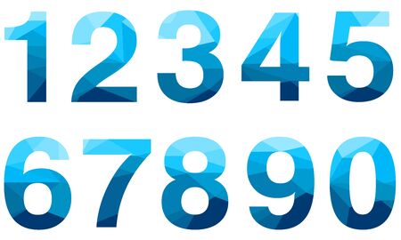Set of blue vector polygon numbers font with long shadow.  Low poly illustration of flat design.のイラスト素材