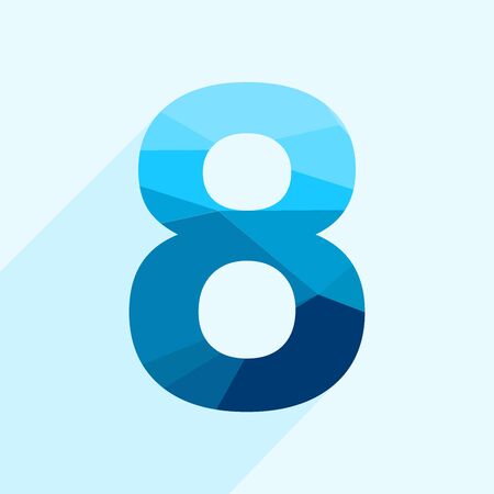 Blue vector polygon eight number font with long shadow.  Low poly illustration of flat design.のイラスト素材