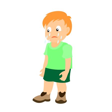Sad little boy which crying. Color vector illustration isolated on white background.のイラスト素材