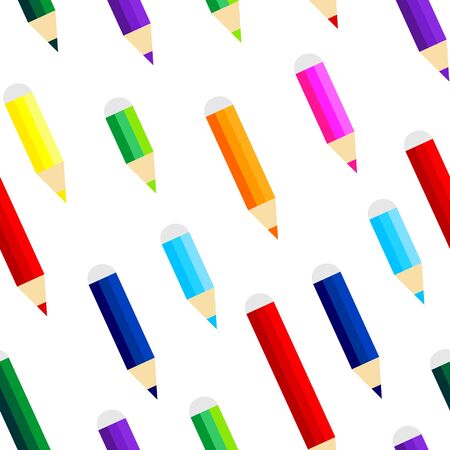 Seamless white pattern with colorful pencils. Vector graphic illustration suitable for background.のイラスト素材