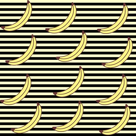 Seamless background with stripes and bananas with dark shadow. Vector illustration design for greeting card or template.のイラスト素材