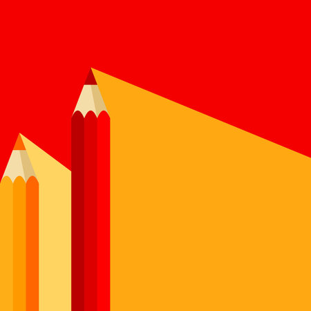 Orange and red pencil icon in flat style with long shadow. Also suitable for background, banner or template. Vector illustration on red background.のイラスト素材