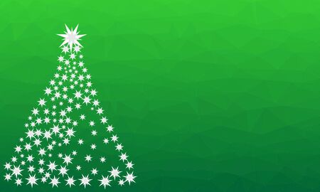 Pattern for Merry Christmas and Happy New Year made of triangles.  Green polygon background with Christmas Tree made of stars.のイラスト素材