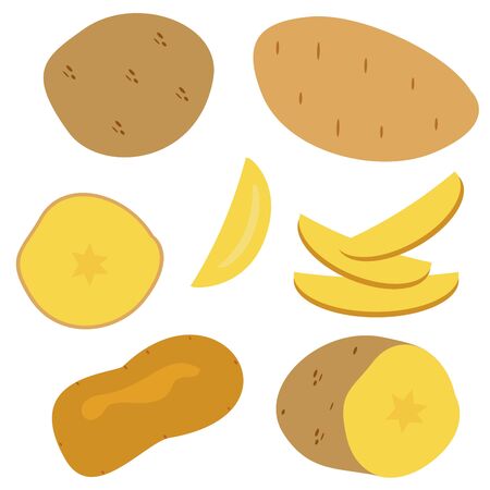 Set icons of potatos. Vector clipart of eco vegetables.のイラスト素材