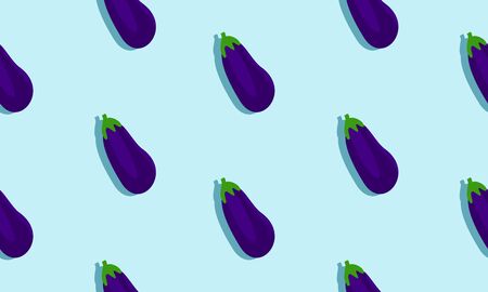 Seamless blue background with eggplants with shadow. Vector  illustration design with vegetables for template.のイラスト素材