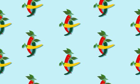 Seamless blue background with chili pappers with shadow. Vector  illustration design with vegetables for template.のイラスト素材