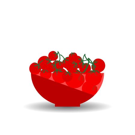 Tomatoes in a red transparent bowl. Vector graphic illustration with shadow.のイラスト素材
