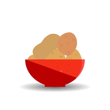 Potatos in a red transparent bowl. Vector graphic illustration with shadow.のイラスト素材