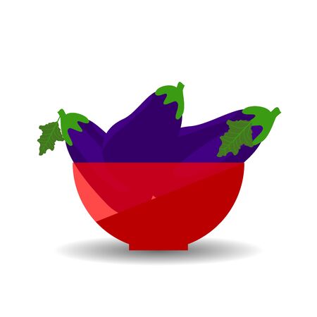 Eggplants in a red transparent bowl. Vector graphic illustration with shadow.のイラスト素材
