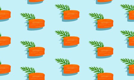 Seamless blue background with slice carrots with shadow. Vector  illustration design with vegetables for template.のイラスト素材