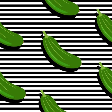 Seamless background with stripes and cucumbers with dark shadow. Vector illustration design for template.のイラスト素材
