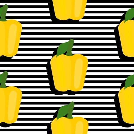 Seamless background with stripes and yellow peppers with dark shadow. Vector illustration design for template.のイラスト素材