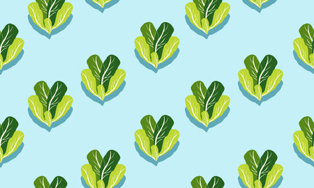 Seamless blue background with lettuces with shadow. Vector  illustration design with vegetables for...