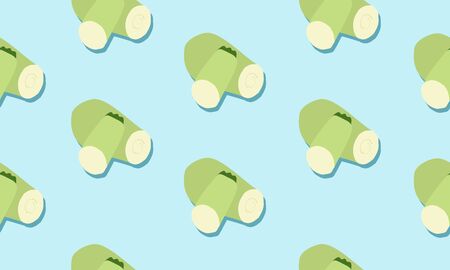 Seamless blue background with sliced zucchini with shadow. Vector  illustration design with vegetables for template.のイラスト素材