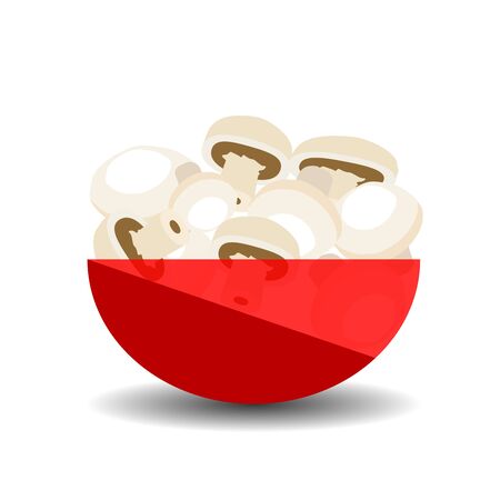 Mushrooms in a red transparent bowl. Vector graphic illustration with shadow.のイラスト素材