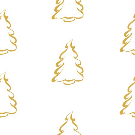White seamless pattern with golden pines or Christmas trees.  Vector graphic illustration for Merry Christmas and Happy New Year.のイラスト素材