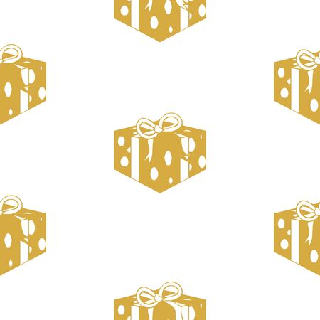 White seamless pattern with golden gift boxes.  Vector graphic illustration for Merry Christmas and Happy New Year.のイラスト素材