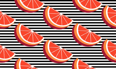 Seamless background with slices red grapefruit with shadow. Vector fruit design for pattern or...