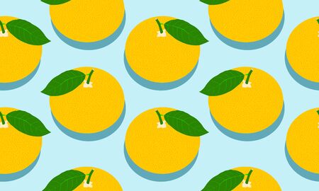 Seamless blue background with grapefruit with shadow. Vector fruit design for pattern or template.のイラスト素材
