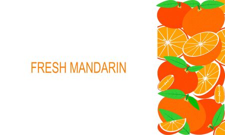 Vector fresh mandarins template suitable for banners, magazines, websites, restaurants and menus. Healthy eating with fruits for a healthy lifestyle.のイラスト素材