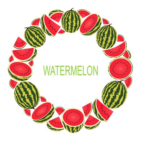 Wreath with watermelon. Vector Illustration with fresh watermelon in circle. Vector flat design suitable from template, banner, border, frame, card or icon.のイラスト素材