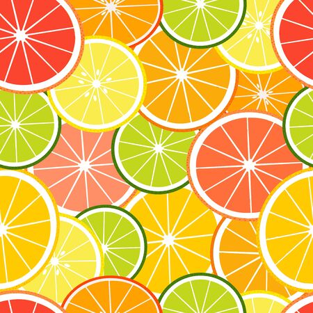 Tropical seamless pattern with slices fruits. Vector fruit background or wallpaper.のイラスト素材