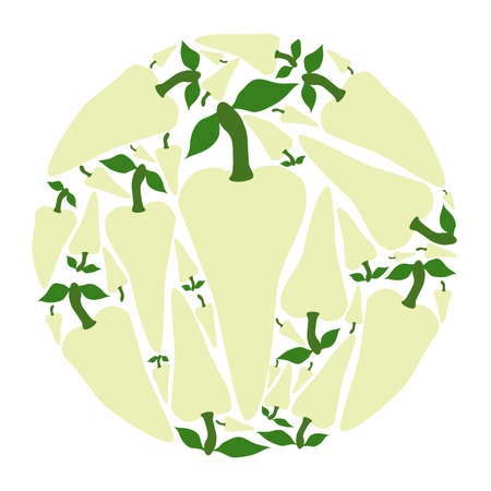 Lite green peppers in a circle.  Vector flat design template. Background of food, gardening or horticulture.のイラスト素材