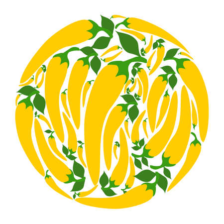 Hot yellow peppers in a circle.  Vector flat design template. Background of food, gardening or horticulture.のイラスト素材