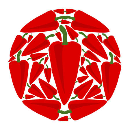 Red peppers in a circle.  Vector flat design template. Background of food, gardening or horticulture.のイラスト素材