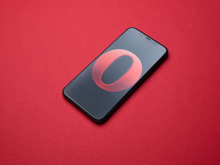 USA - May, 2020; Opera Iphone Application Screen on red background.のeditorial素材