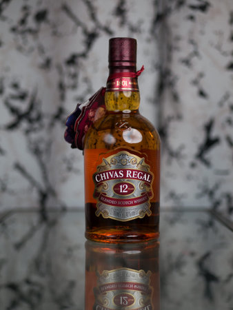 Warsaw, Poland - APRIL, 2021. Bottle of Chivas Regal whiskey.It is the market-leading scotch whisky...