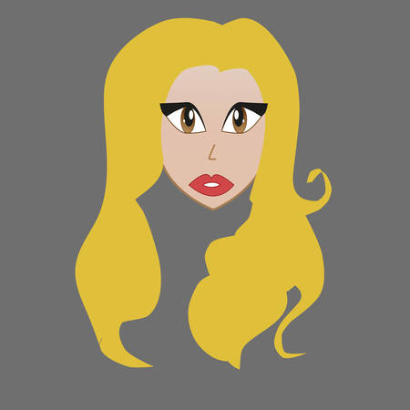 In the drawing, the puppet doll is a doll with a lush hair. Hair is lush. Brand for hairdressing salon, beauty salon.のイラスト素材