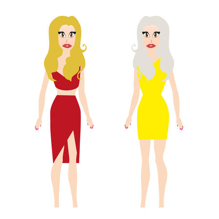 In the picture, two dolls with lush hair. Two models. Brand for hairdressing salon, beauty salon.のイラスト素材