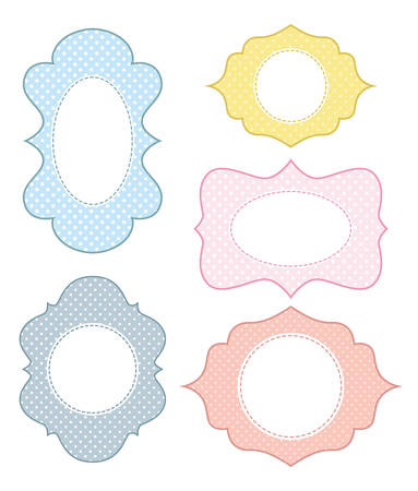 Set of vintage frames, patterned design dots and dashed outlineのイラスト素材
