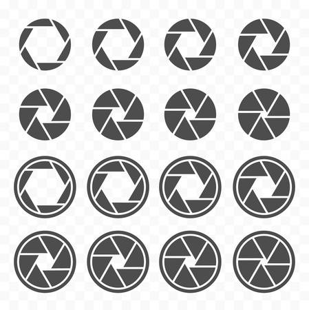 camera shutter icons set, aperture value icons, objective lens symbol setのイラスト素材