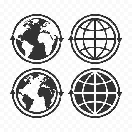 Globe with arrows concept icon set. Planet Earth and arrows icon symbolsのイラスト素材