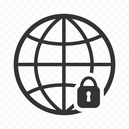 Globe icon and a padlock. Web browsing safety icon. Secured, protected network.のイラスト素材