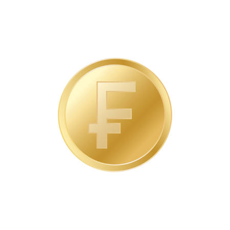 Golden Swiss franc coin. Realistic lifelike gold franc coin.のイラスト素材