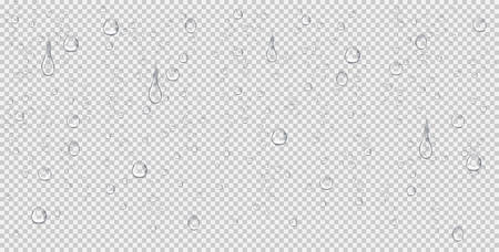 Realistic water drops, steam, vapor bubbles or condensation illustration. Raindrops on transparent background.のイラスト素材