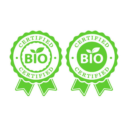 bio certified batch labels set. bio food, cosmetics packaging stickersのイラスト素材