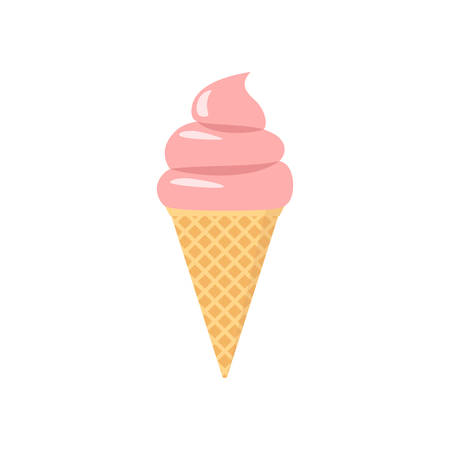 Pink ice cream cartoon clipart. Waffle ice-cream cone vector cartoon.のイラスト素材