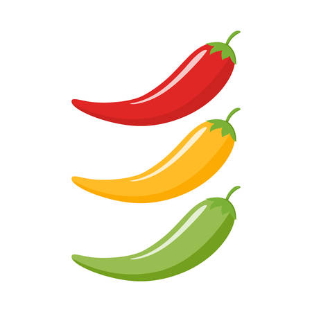 Red, yellow, green chilli peppers cartoon. Chilly pepper colorful clipart icon.のイラスト素材