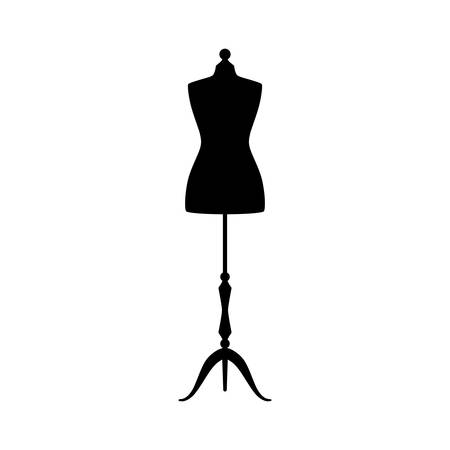 Retro clothing mannequin black vector silhouette. Vintage female dummy dress mannequin.のイラスト素材