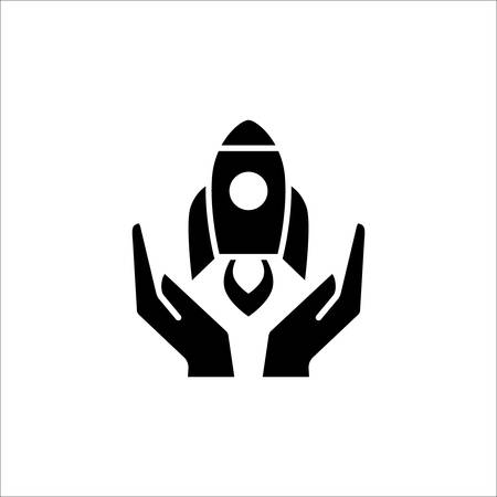 Startup business launch concept icon. Rocket launching protected by hands symbol.のイラスト素材