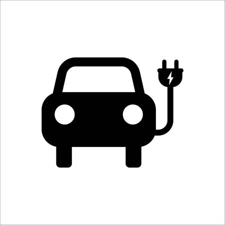 Electrical car with plug black isolated icon. Electric car symbol.のイラスト素材