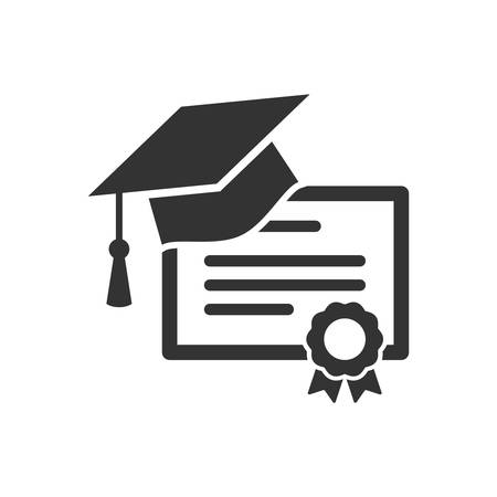 Diploma certificate and graduation cap icon. Academic degree concept icon.のイラスト素材