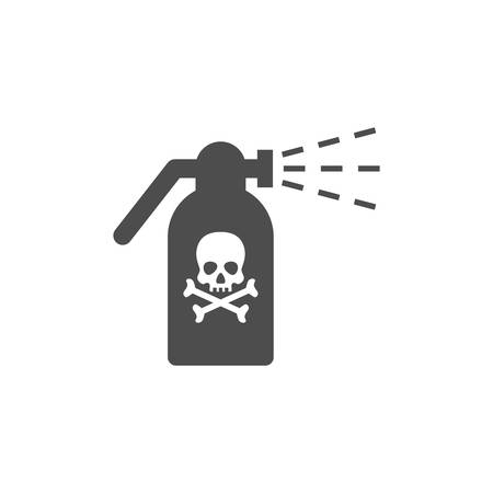 Sprayer gun, atomizer with skull and bones, toxic sign icon. Vaporizer with poison sign vector glyph icon.のイラスト素材