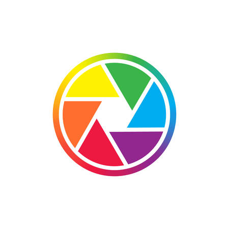 Camera shutter in primary colors spectrum. Camera shutter simple colorful vector icon.のイラスト素材