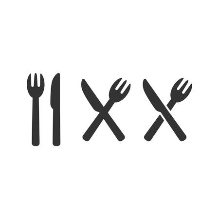 Fork and knife simple silhouette glyph vector icon set. Fork and knife crossed, diner and restaurant sign.のイラスト素材